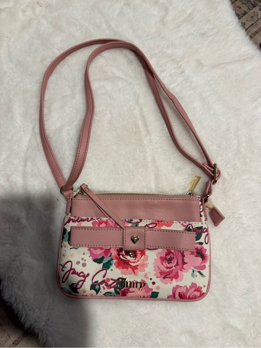 Juicy Couture Pink Floral Crossbody with Gold Hardware